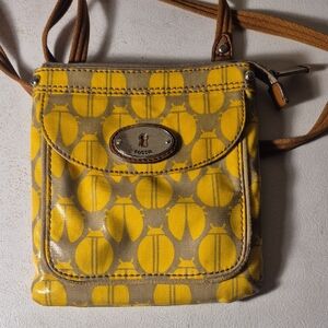 Fossil Mustard and Taupe Crossbody Bag